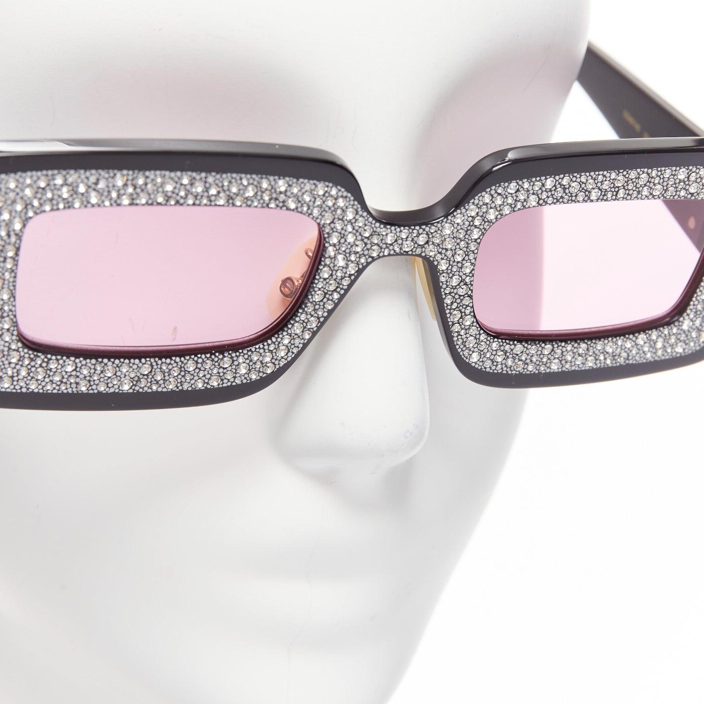 GUCCI GG0974S silver crystal frame pink lens rectangular sunnies For Sale 3