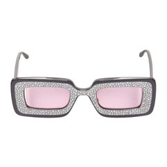 GUCCI GG0974S silver crystal frame pink lens rectangular sunnies