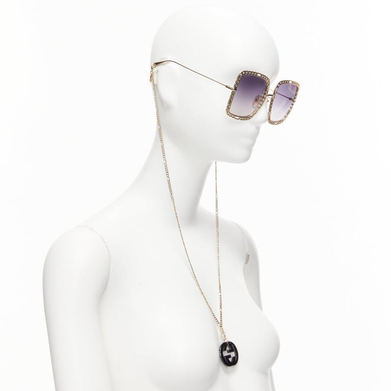 Gucci Logo Charm Gold Chain Sunglasses Gucci GG0726S Earring Chain Oversized Sunglasses | Designer  main image 2