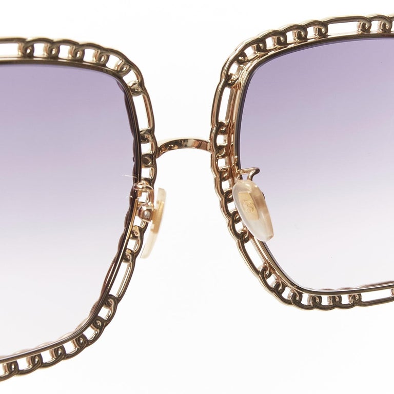 GUCCI GG1033S GG logo charm gold chain trim square oversized  display picture 1
