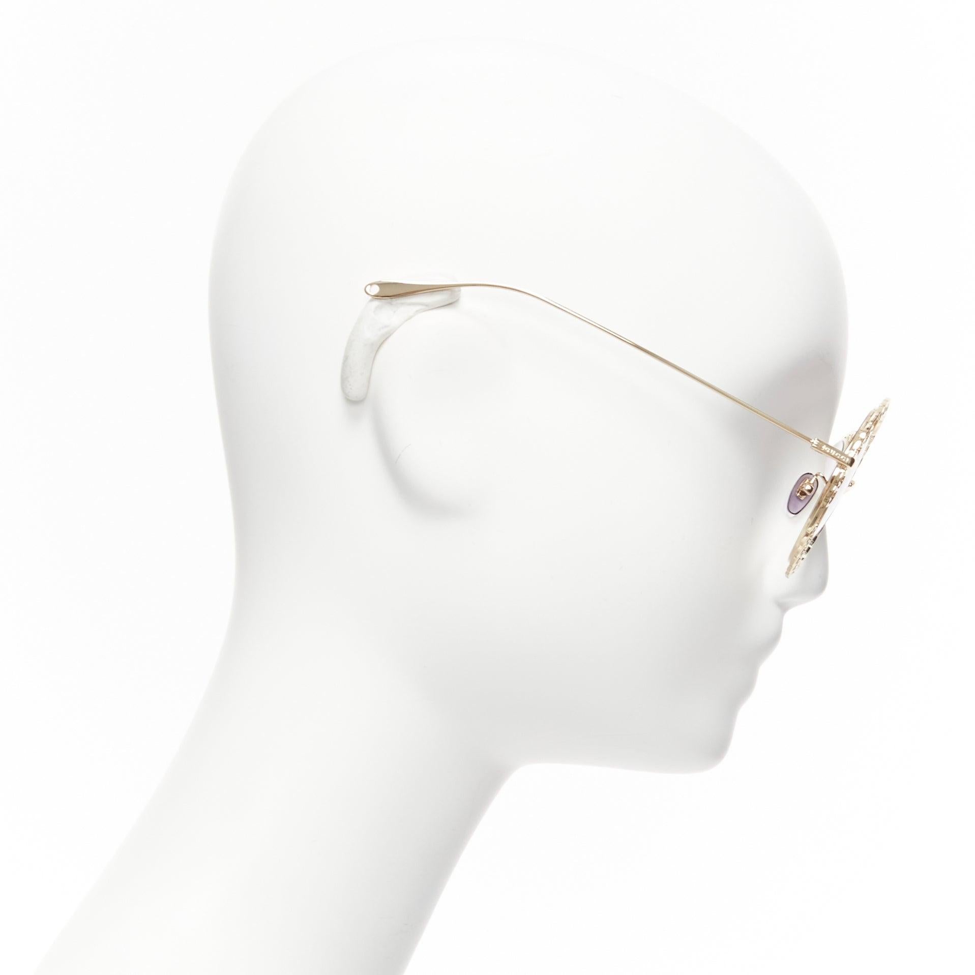 GUCCI GG1113S gold chain rim purple ombre lens round oversized sunnies In Excellent Condition For Sale In Hong Kong, NT