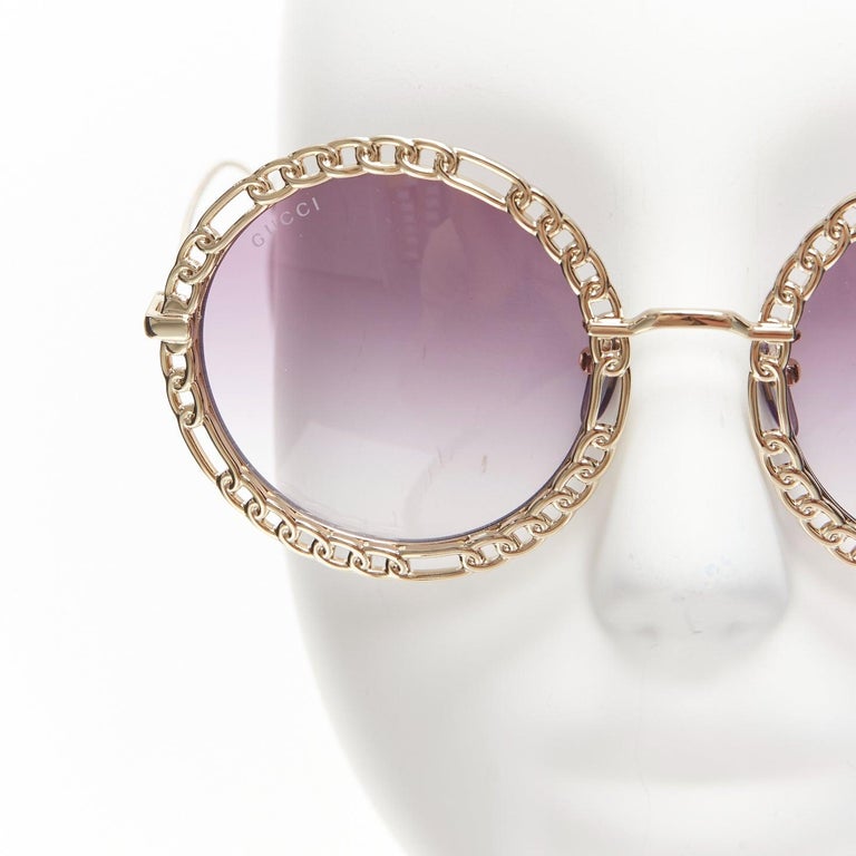 GUCCI GG1113S gold chain rim purple ombre lens round  display picture 3