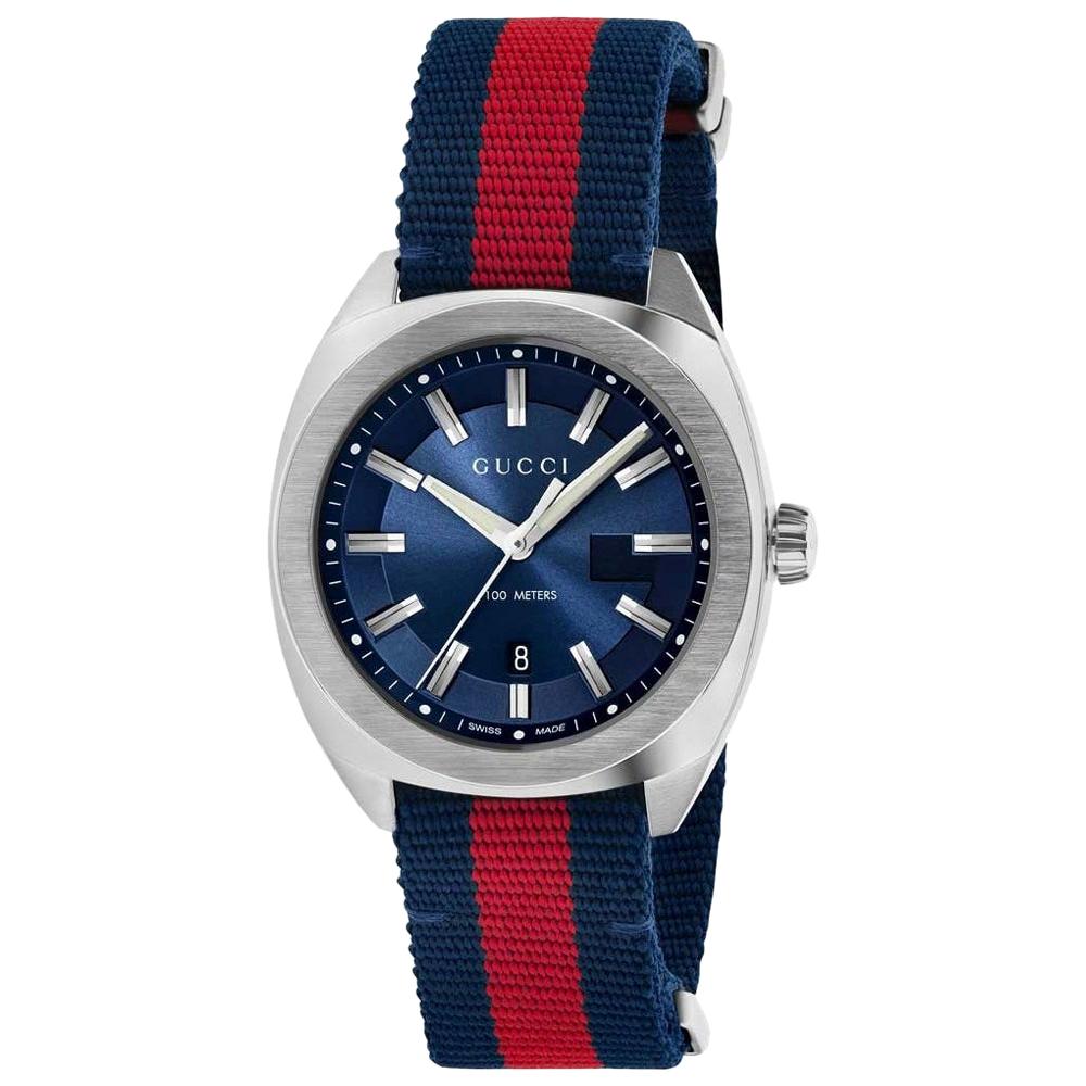 Gucci GG2570 Blue Dial Blue & Red Nylon Men's Watch YA142304