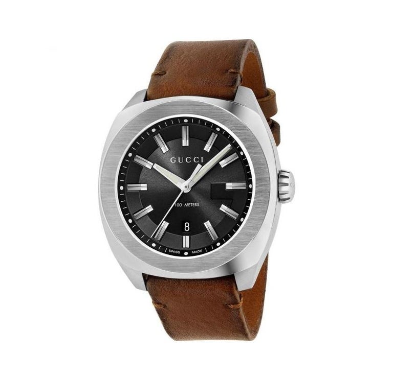 Gucci GG2570 Black Dial Black Leather 44mm Watch For Men - YA142208