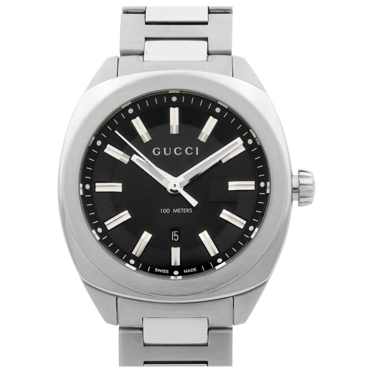 Gucci GG2570 Quartz Black Dial Black Leather Strap Watch For Men - YA142307