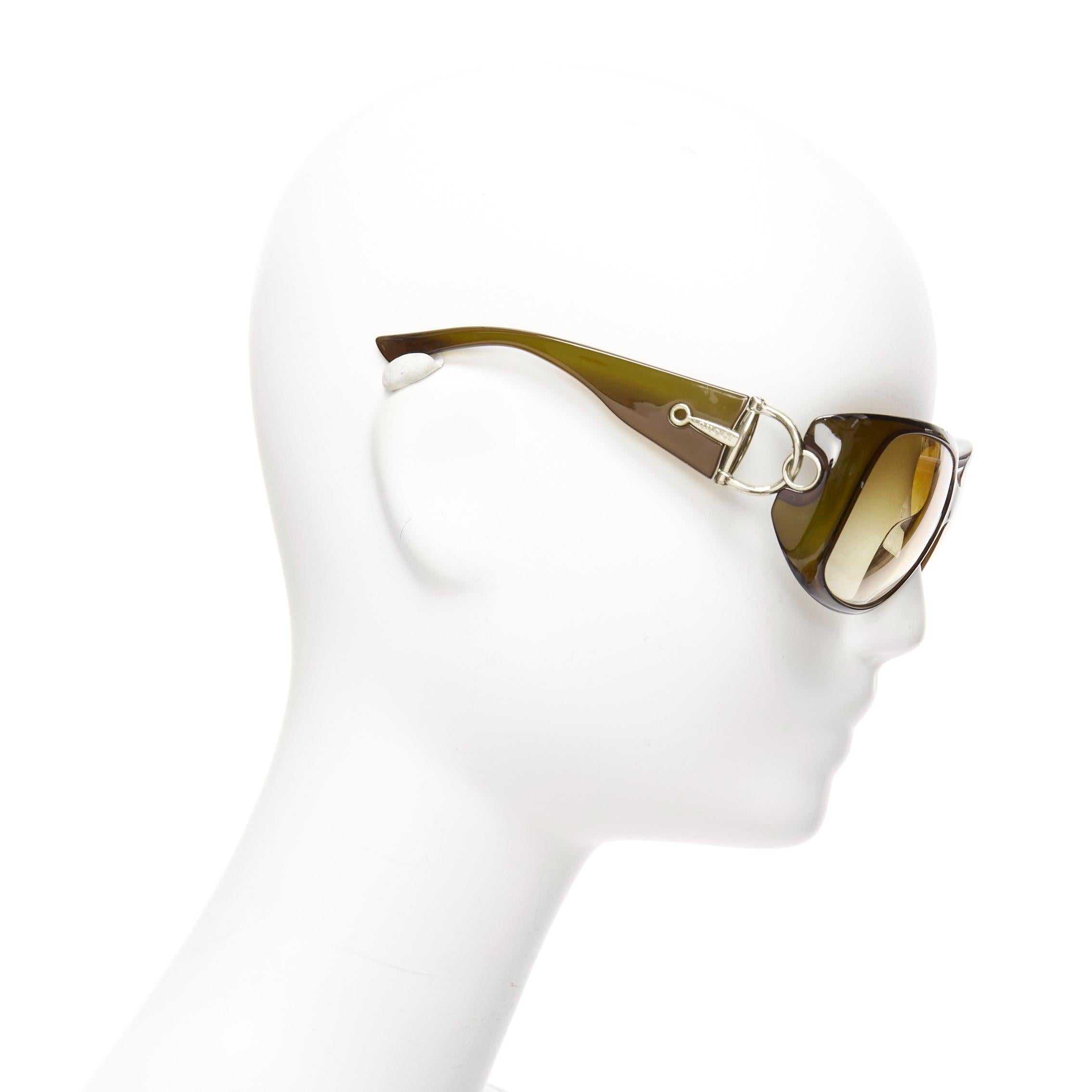 GUCCI GG2951E/S dark green silver GG bamboo buckle side wrap sunglasses In Fair Condition For Sale In Hong Kong, NT