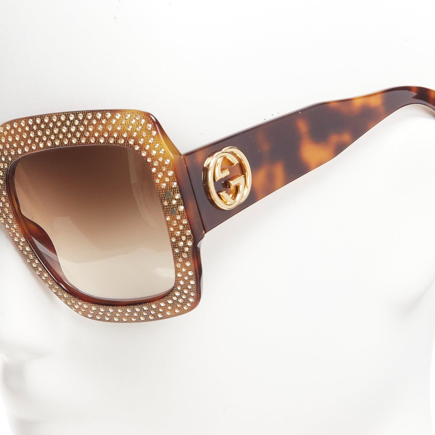 GUCCI GG3861 gold crystal oversized rectangular tortoise sunglasses For Sale 2