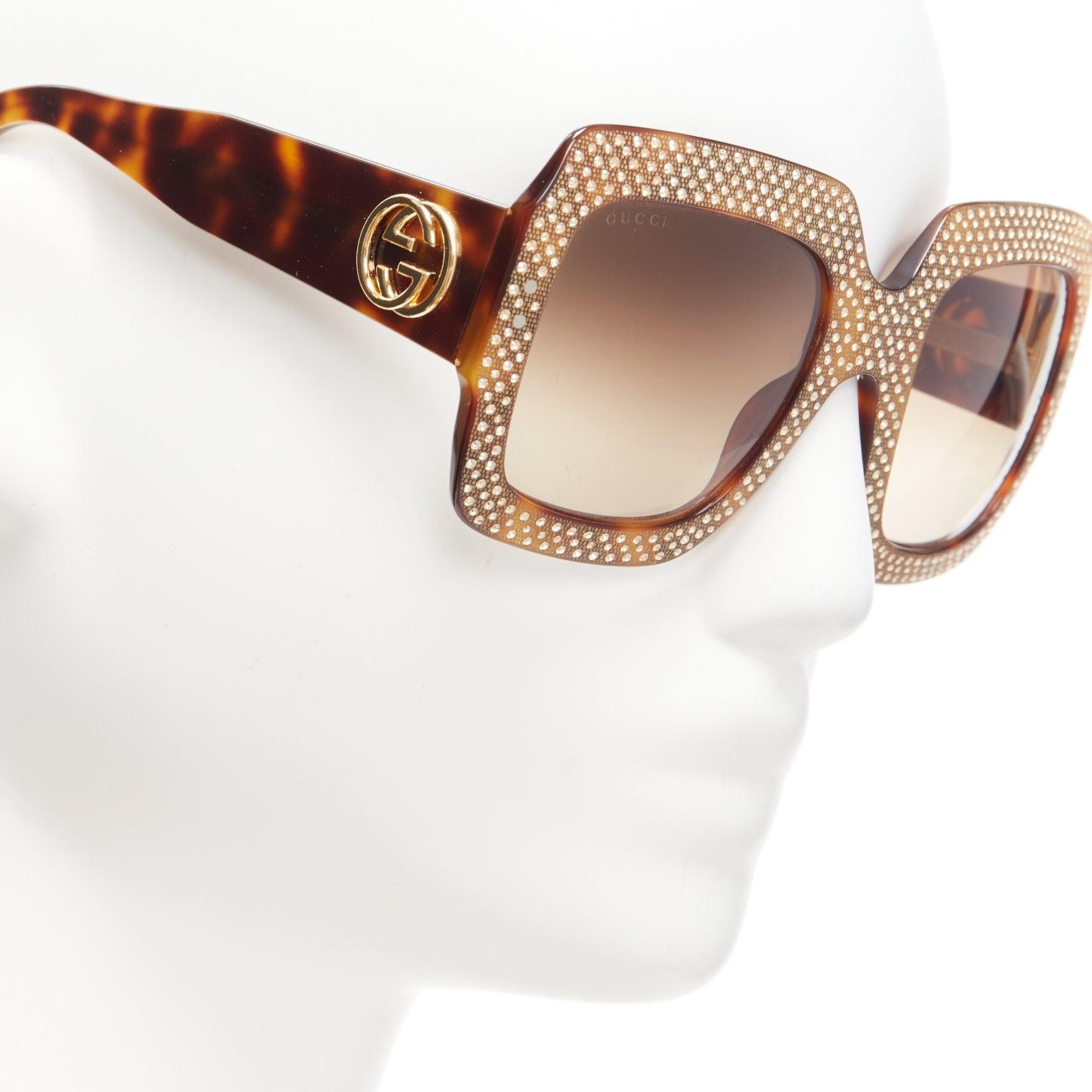 GUCCI GG3861 gold crystal oversized rectangular tortoise sunglasses For Sale 3