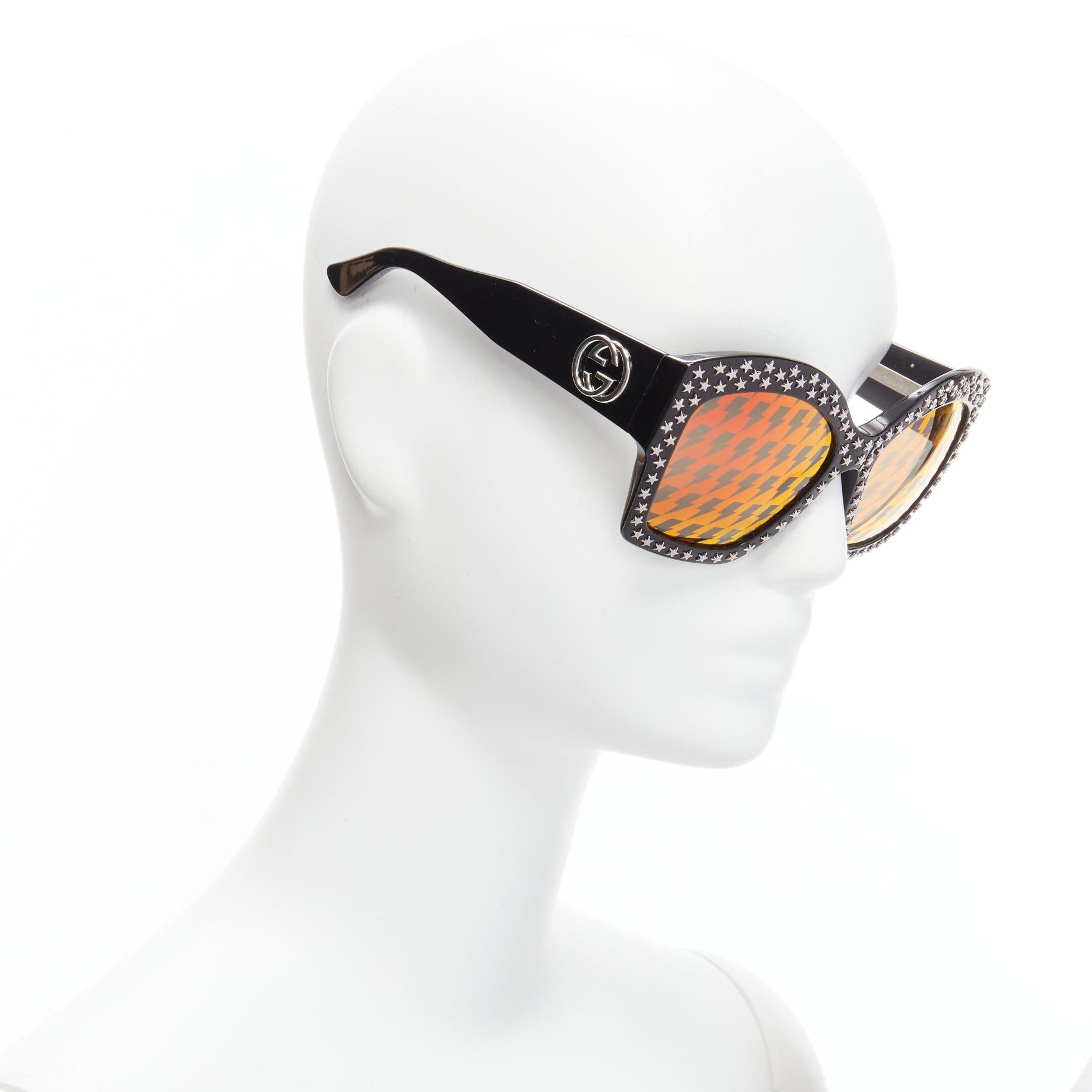 GUCCI GG3870S orange lightning lens square frame star stud sunglasses In Good Condition For Sale In Hong Kong, NT