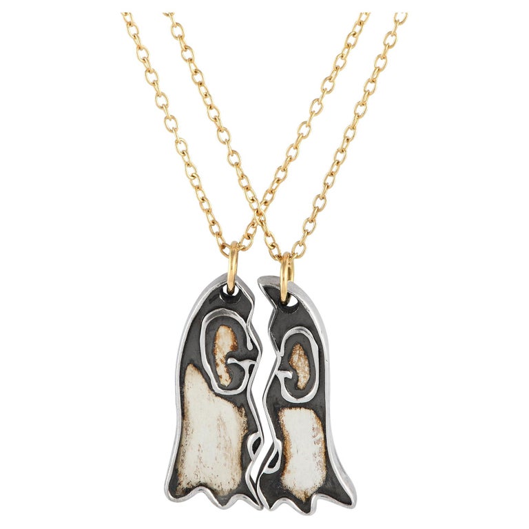 Gucci Ghost 18K Yellow Gold and Silver Matching Pair Necklace GU08