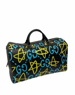 Gucci Ghost Bag in Black Leather with Yellow and Blue Decoration