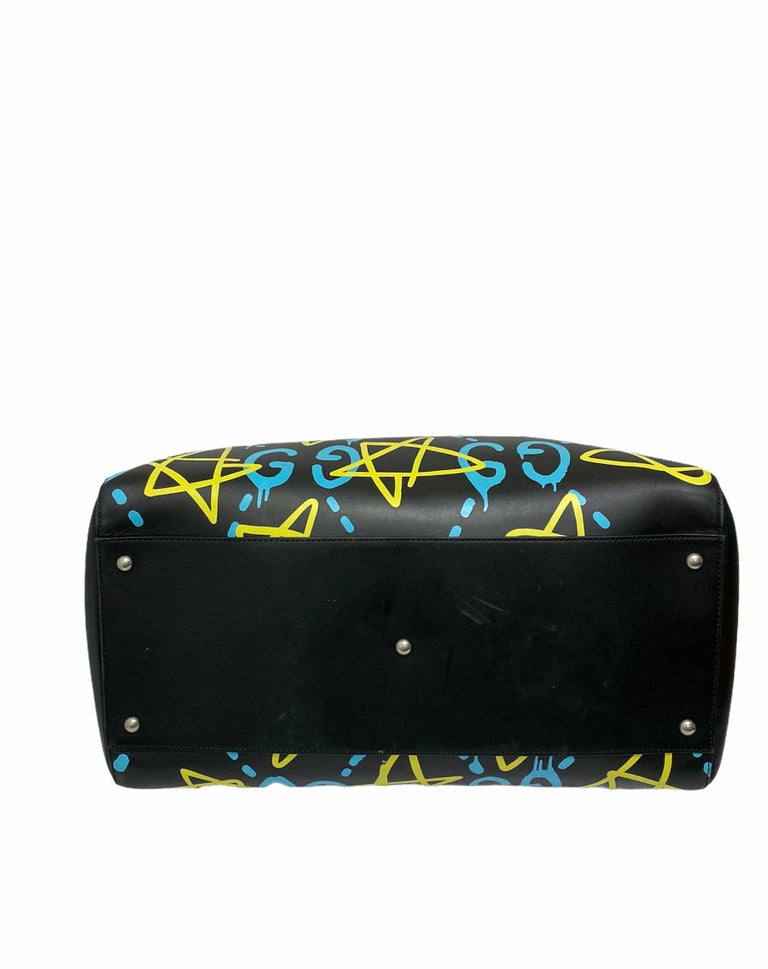 Women's Gucci Ghost Bag in Black Leather with Yellow and Blue Decoration For Sale