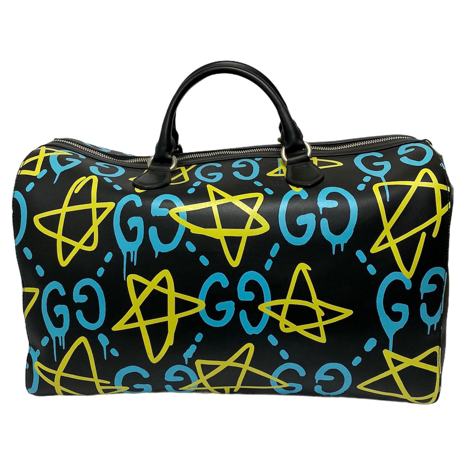 Gucci Ghost Bag in Black Leather with Yellow and Blue Decoration