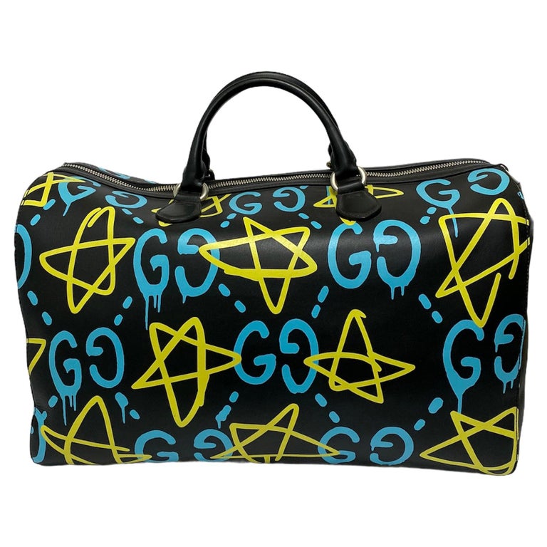 Gucci Ghost Bag in Black Leather with Yellow and Blue Decoration For Sale
