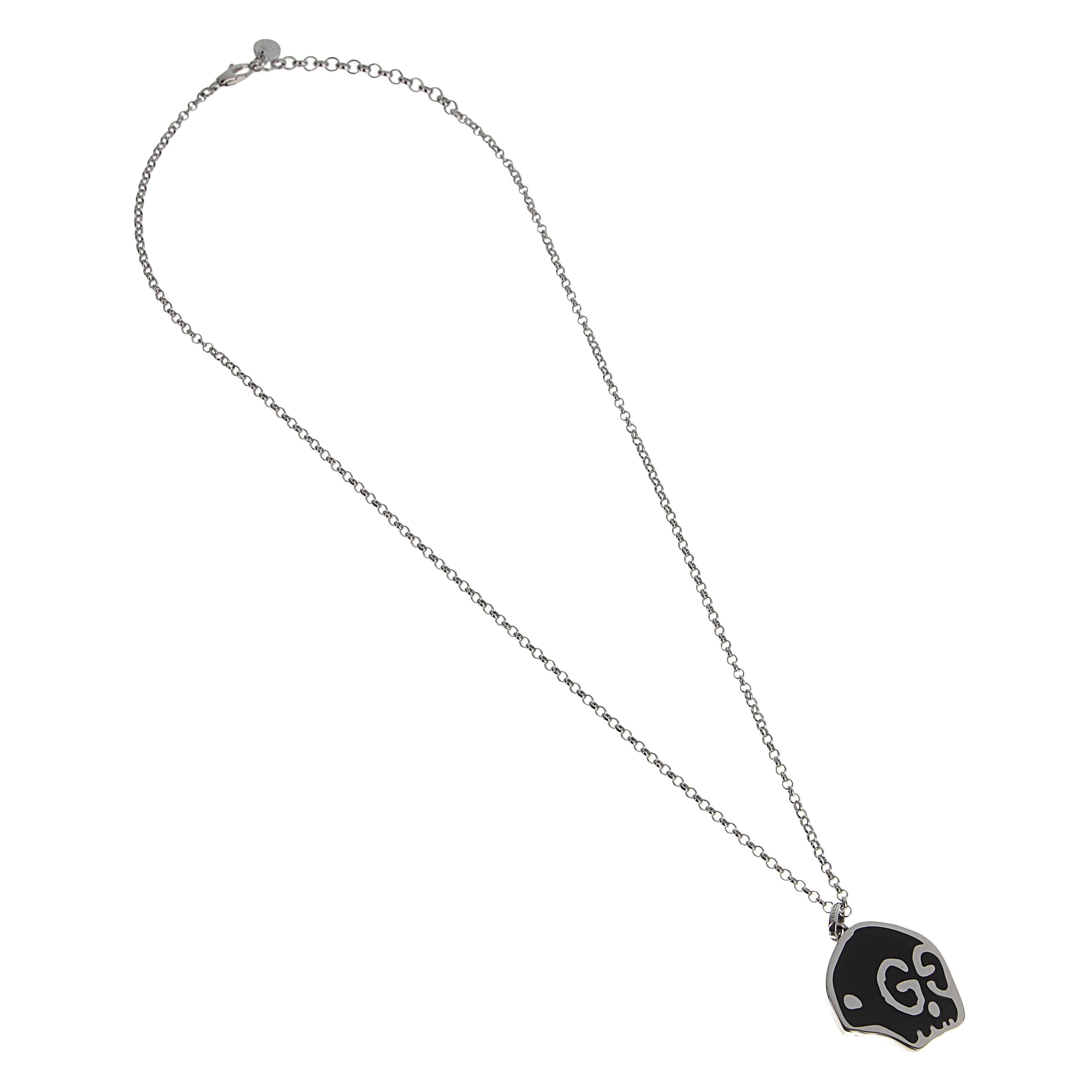 Gucci Ghost Collana in argento sterling con teschio smaltato nero in vendita