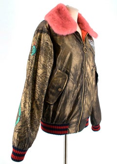 Gucci Ghost Hand Painted Bomber with Pink Mink Fur Collar S 42