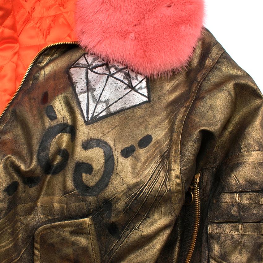 Gucci Ghost Hand gemalt Bomber mit rosa Nerz Pelz Kragen S 42 Damen