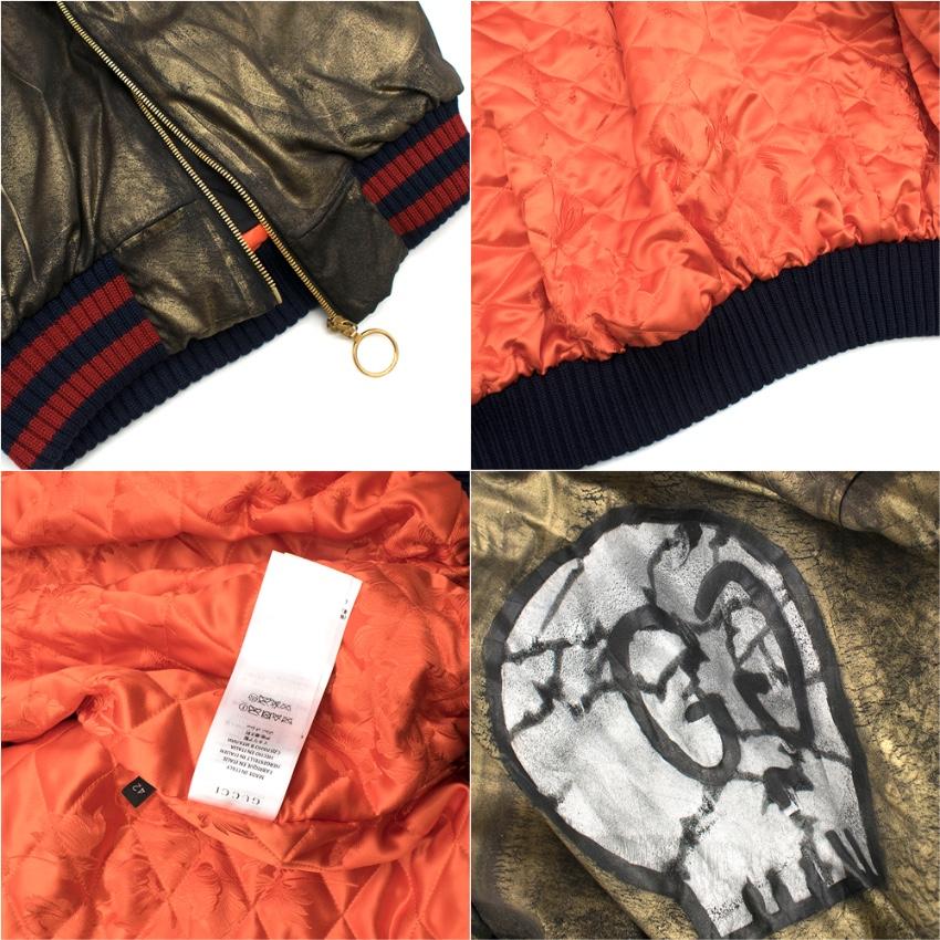 Gucci Ghost Hand Painted Bomber with Pink Mink Fur Collar S 42 In Excellent Condition In London, GB