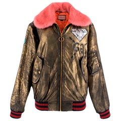Gucci Ghost Hand Painted Bomber with Pink Mink Fur Collar S 42