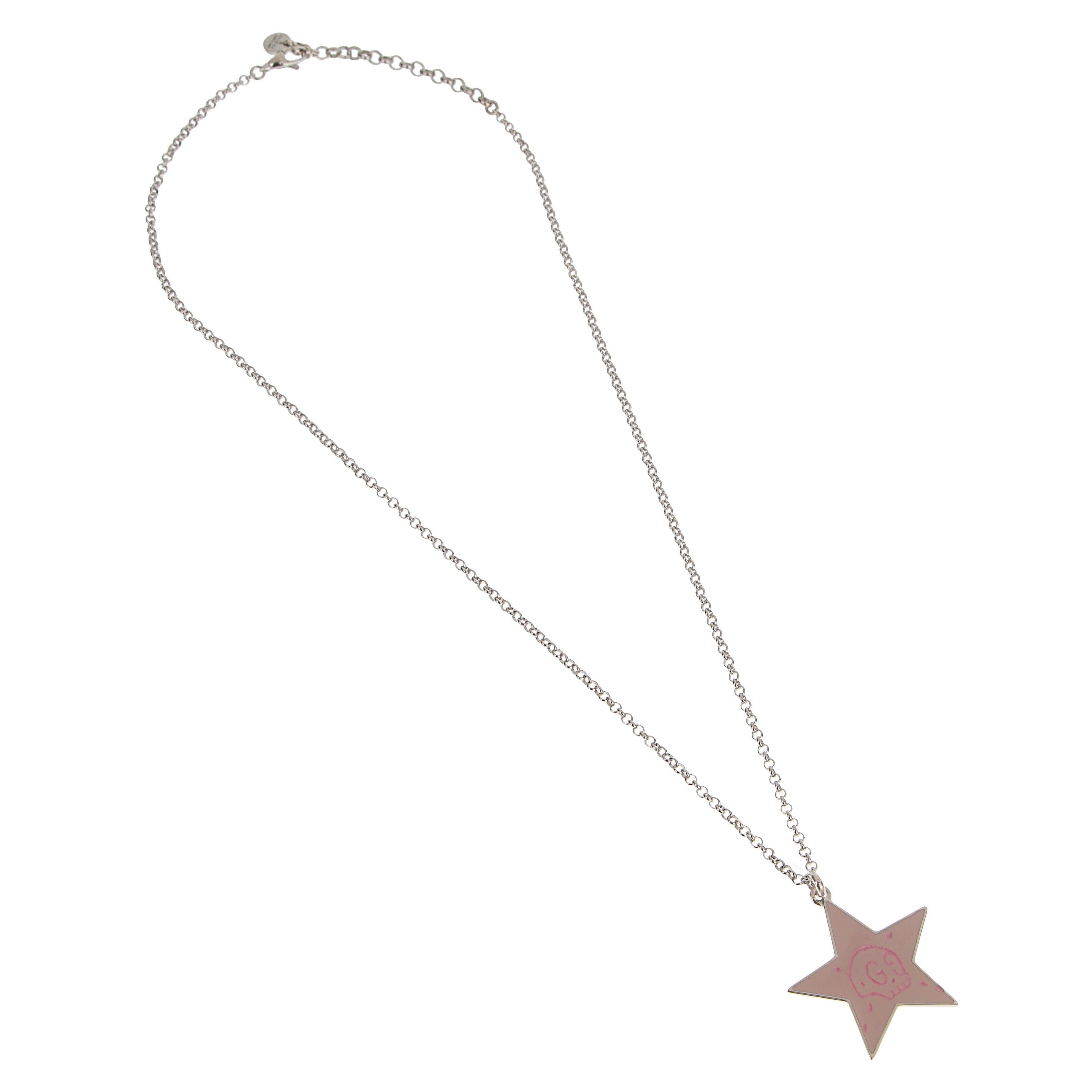 Gucci Ghost Pink Enamel Star Sterling Silver Necklace en vente