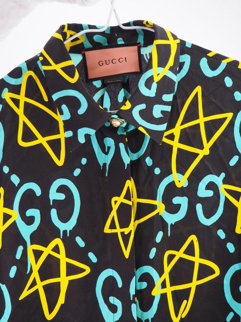 Black Gucci Ghost Printed Shirt (Size 42) 443492