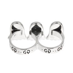 Gucci Ghost Sterling Silver Triple Motif Two Finger Ring Sz 4 & 5