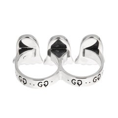 Gucci Ghost Sterling Silver Triple Motif Two Finger Ring Sz 4 3/4 and 4 1/2