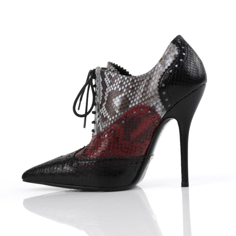 GUCCI "Gia" Multicolor Python Skin Leather Brogue Stiletto Ankle Boots Heels at 1stDibs