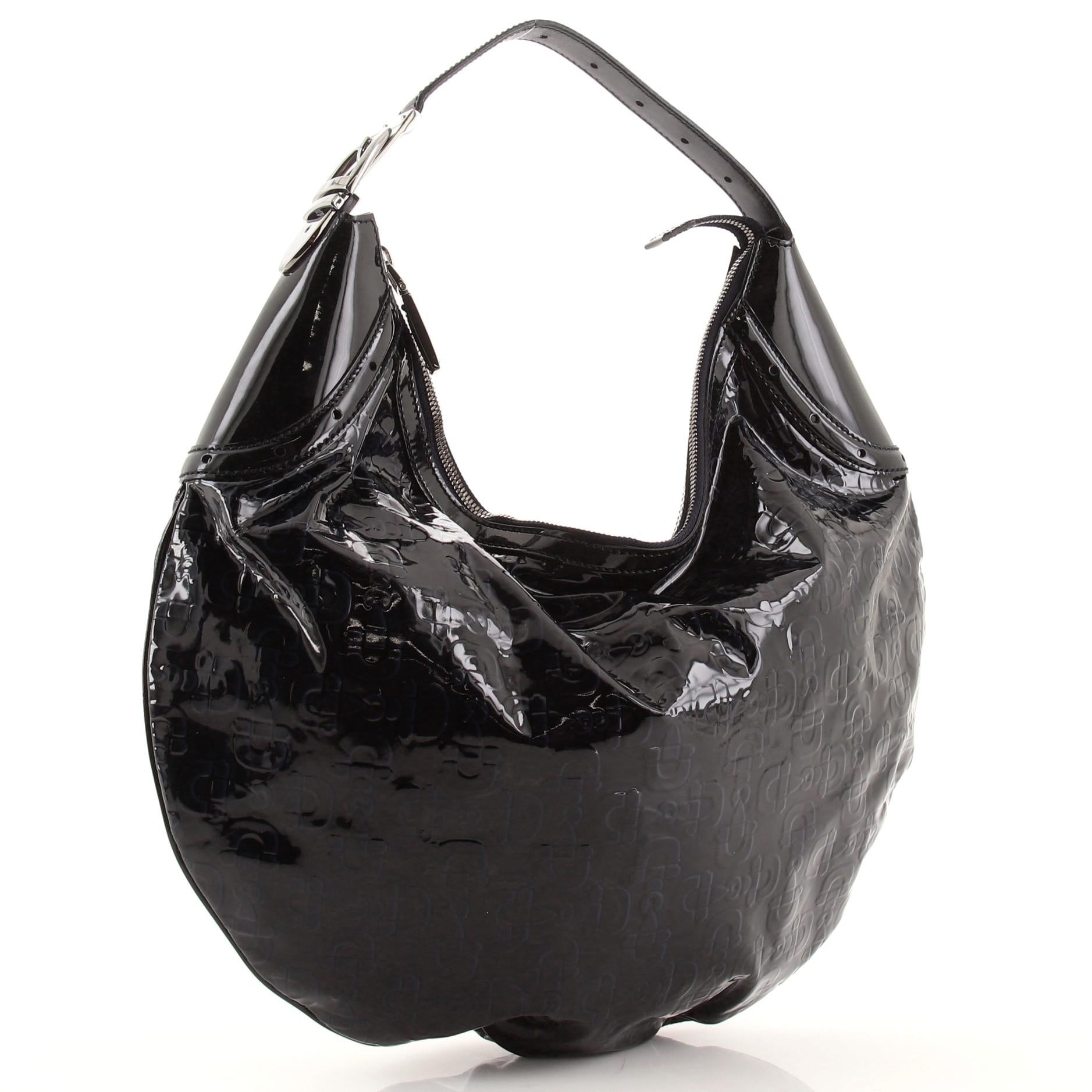 Gucci Glam Hobo Horsebit Geprägtes Lack Medium (Schwarz)
