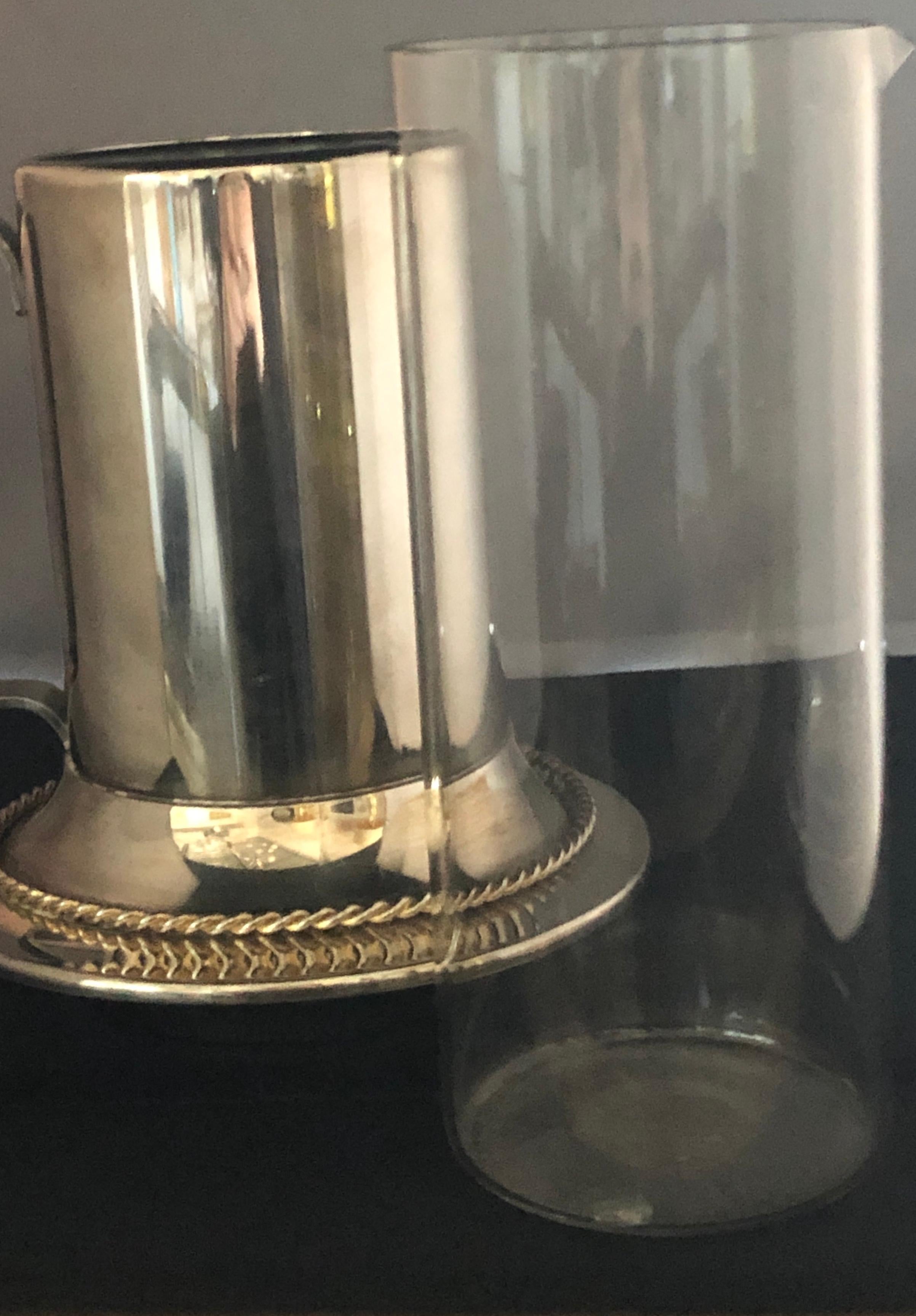 Gucci Glass Encased in Silver and Gold-Plate Nautical Martini Pitcher and Spoon In Good Condition For Sale In Houston, TX