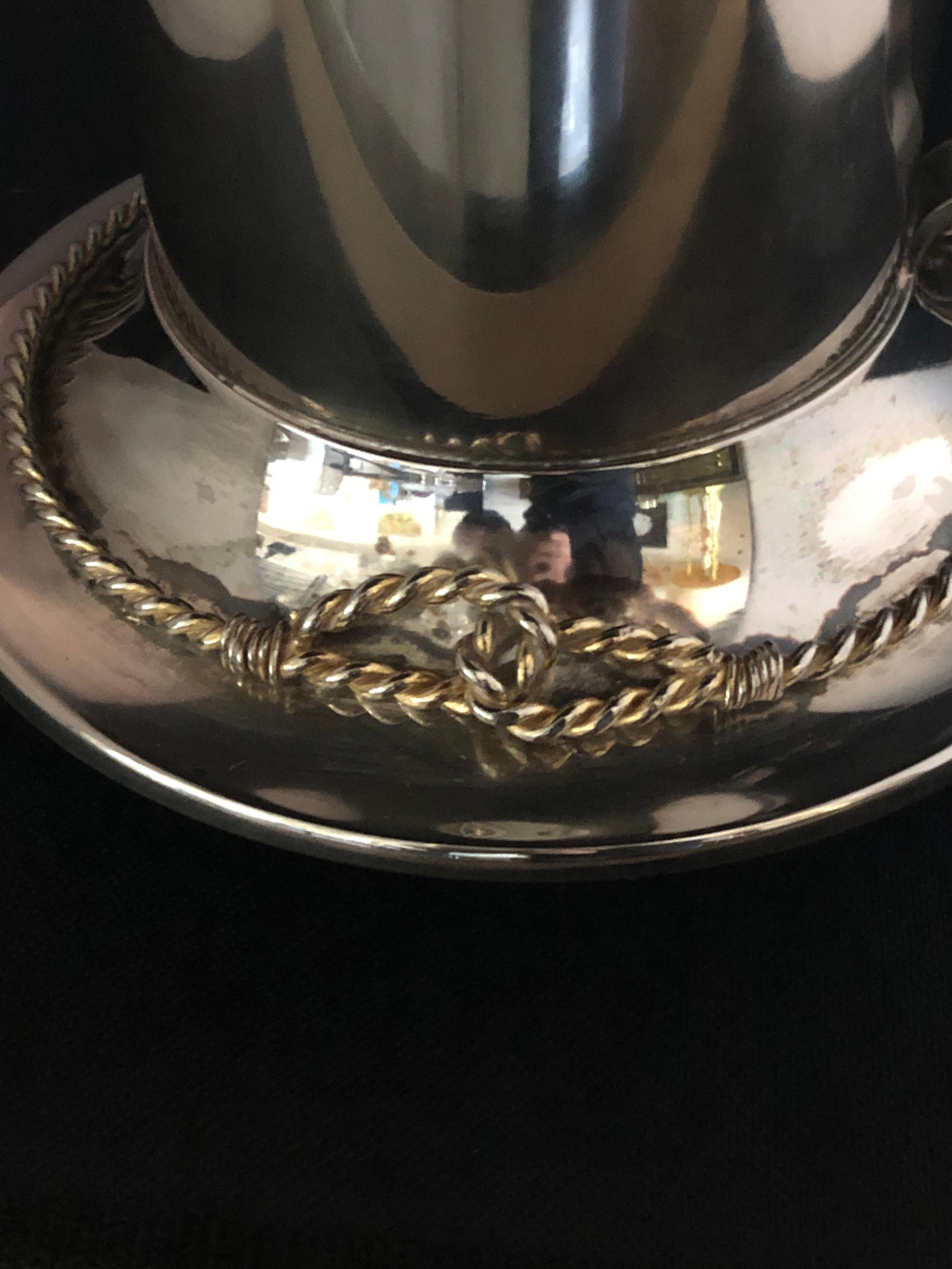 Late 20th Century Gucci Glass Encased in Silver and Gold-Plate Nautical Martini Pitcher and Spoon For Sale