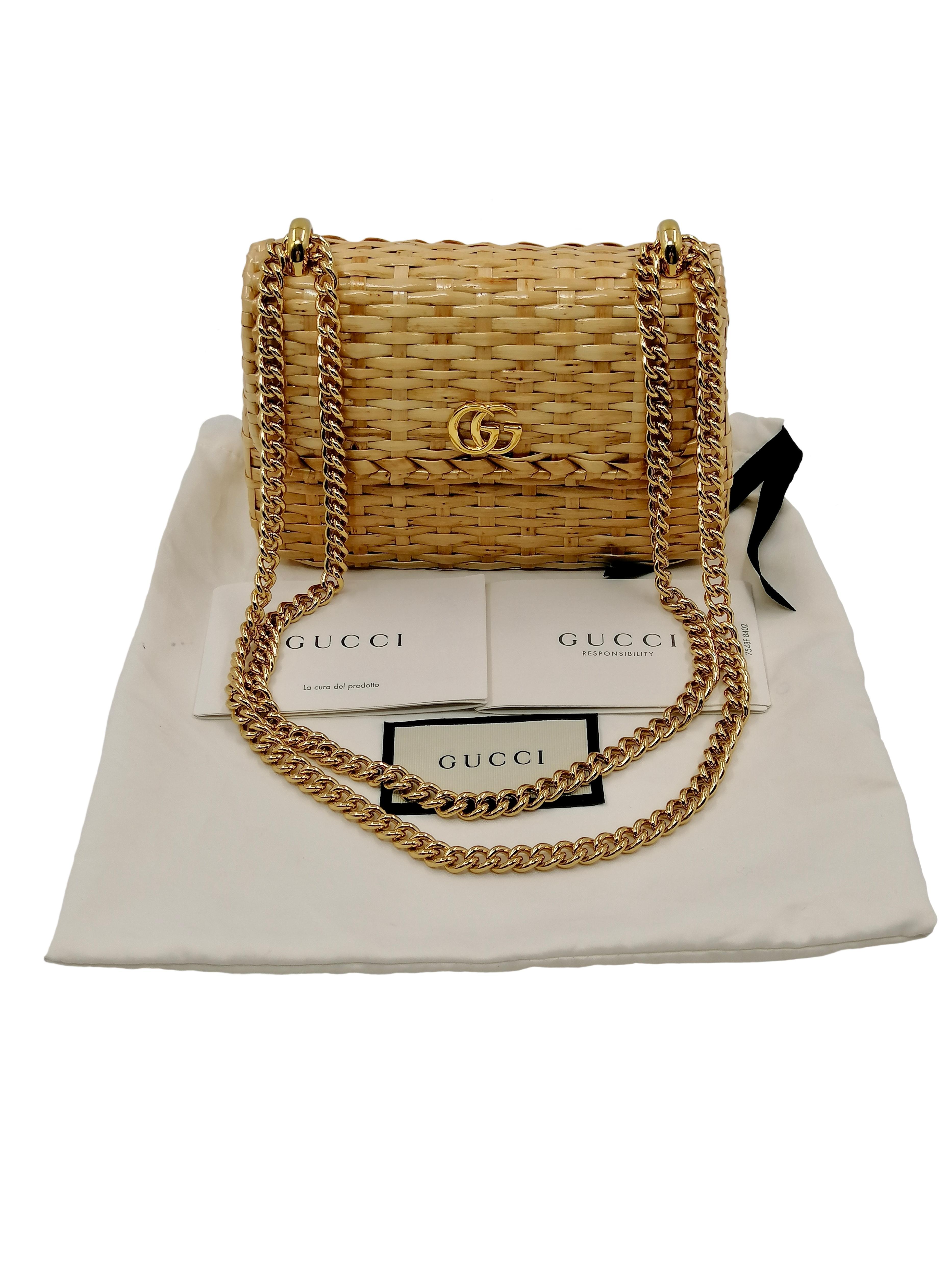 GUCCI  glazed wicker mini  cestino shoulder bag natural 6