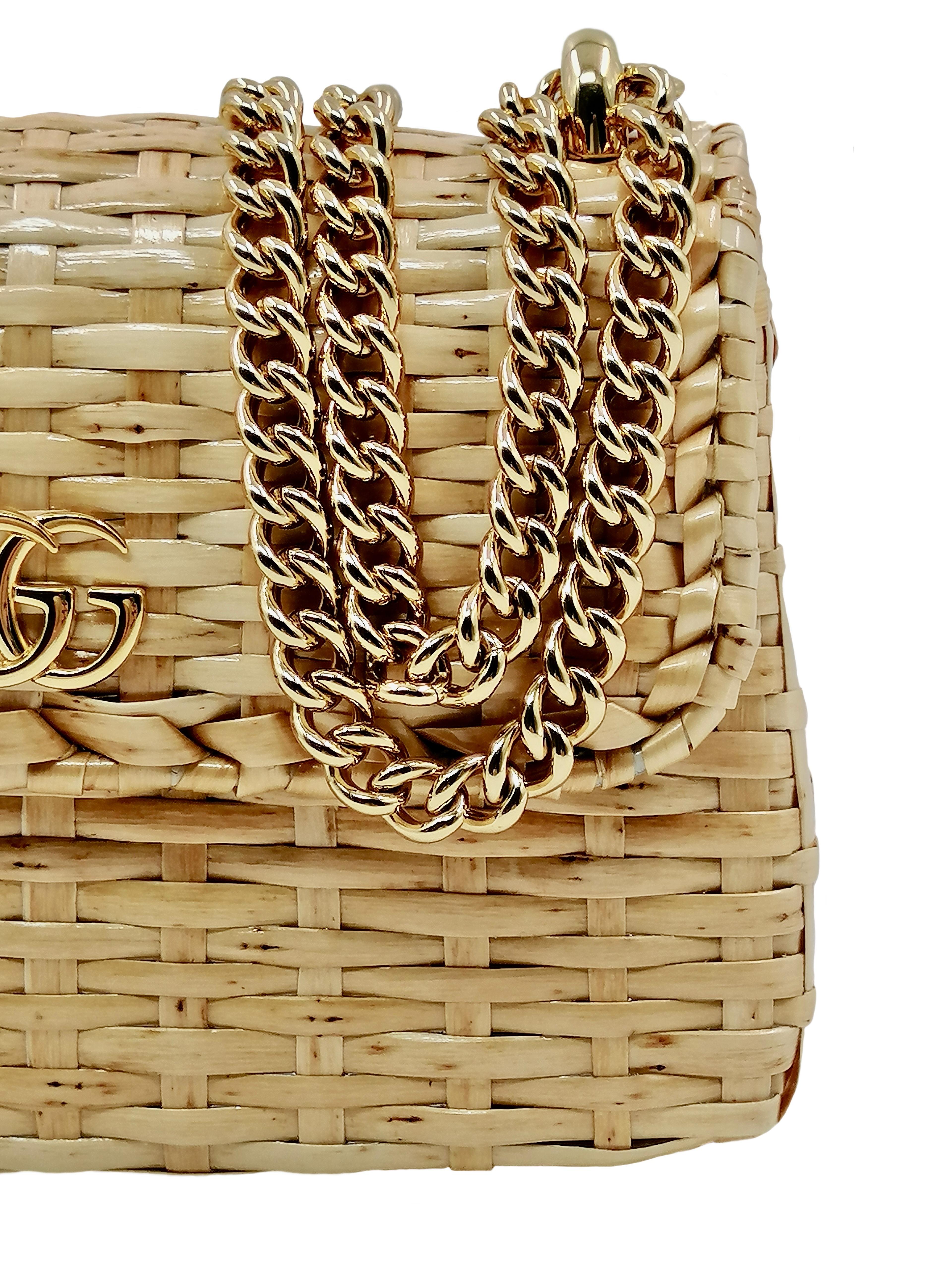 GUCCI  glazed wicker mini  cestino shoulder bag natural In New Condition In Rubiera, RE