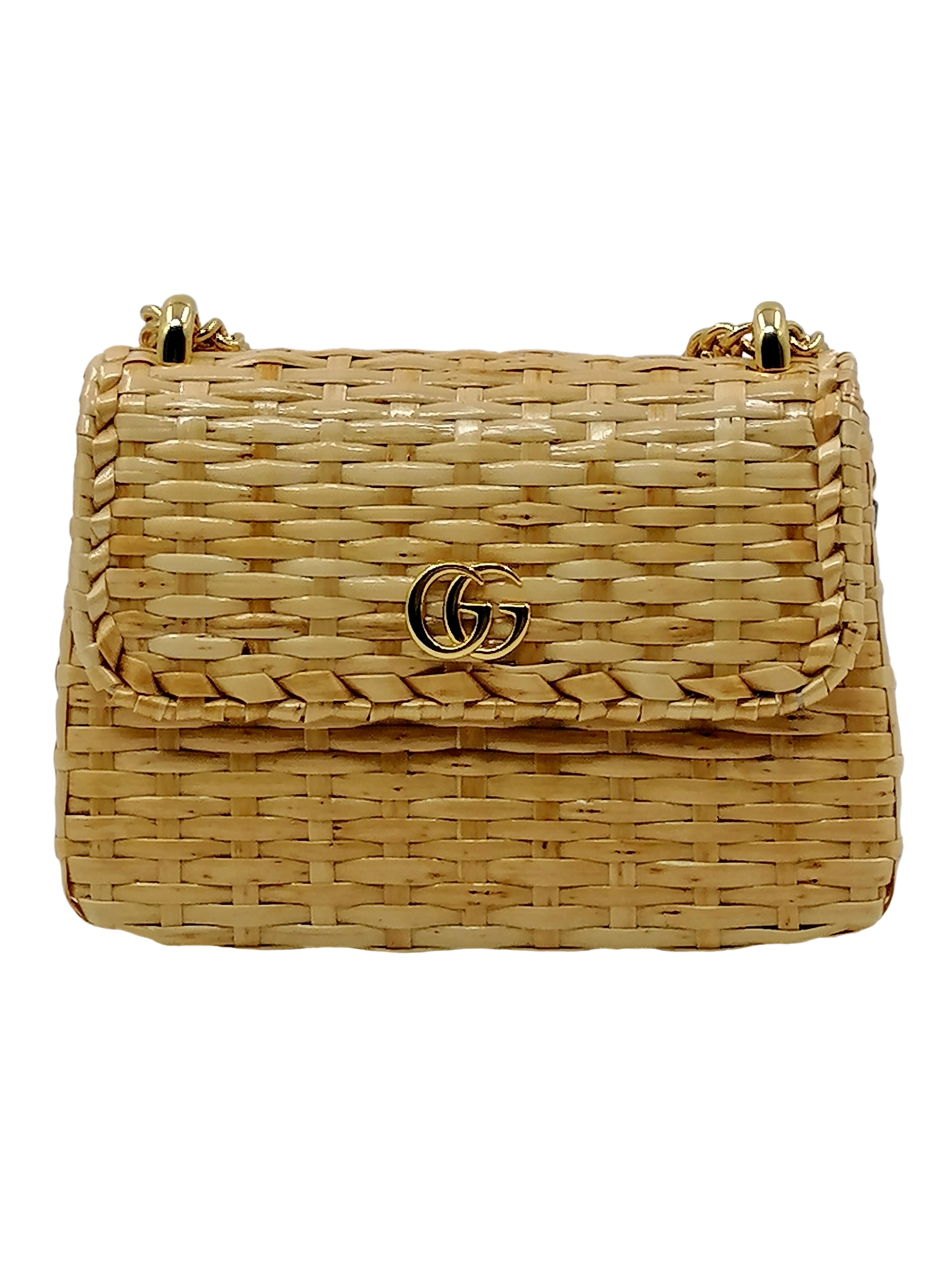 Women's GUCCI  glazed wicker mini  cestino shoulder bag natural