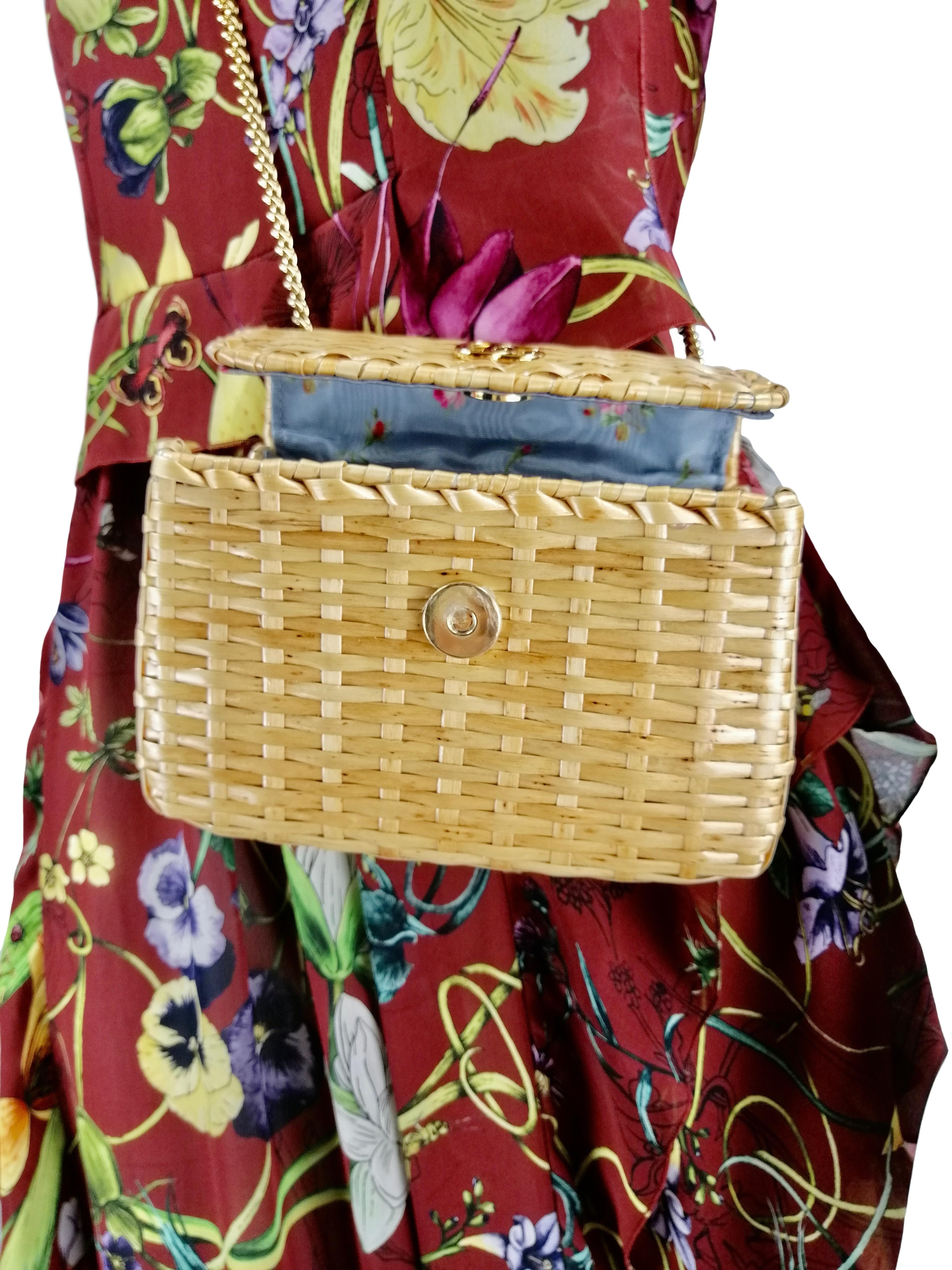 GUCCI  glazed wicker mini  cestino shoulder bag natural 3