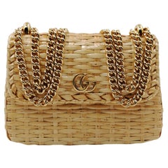 GUCCI  glazed wicker mini  cestino shoulder bag natural