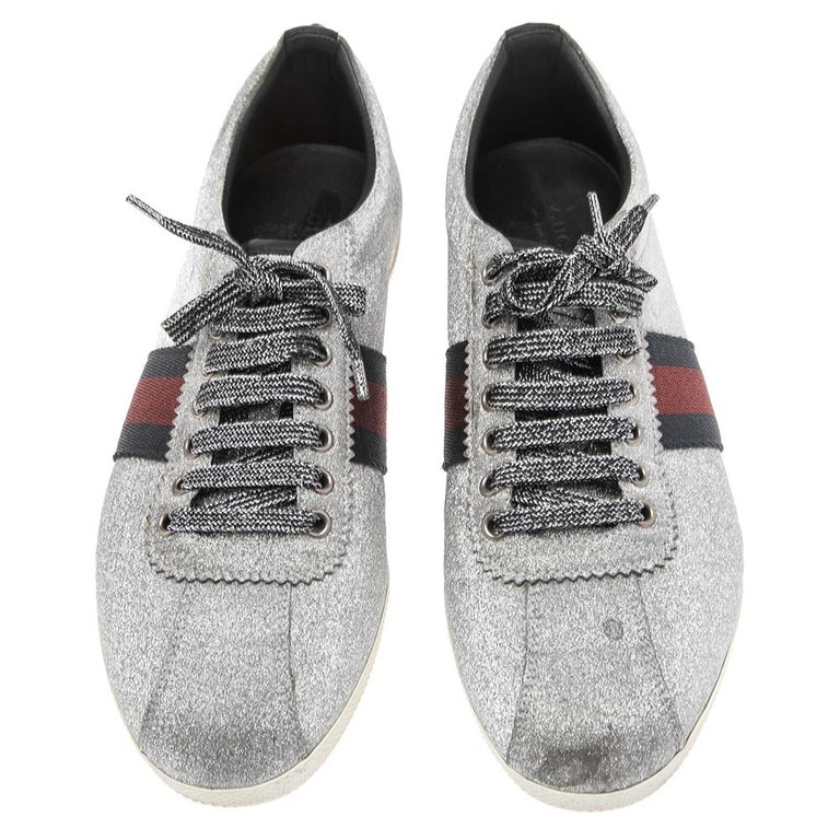 Gucci Glitter Coated Fabric Bambi Web Detail Studded Low Top Sneakers Size  41 For Sale at 1stDibs