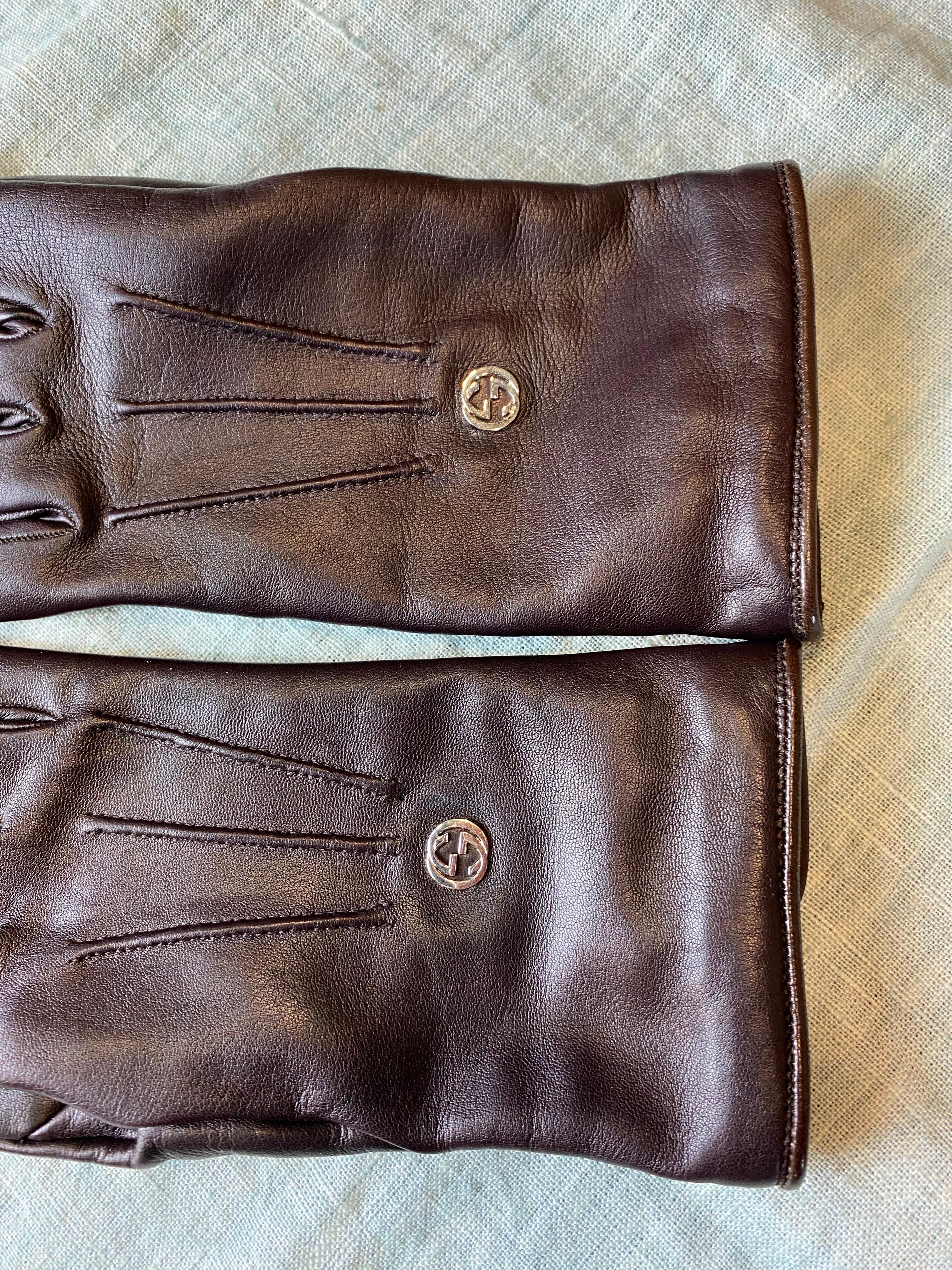 Nero Guanti Gucci in pelle marrone in vendita