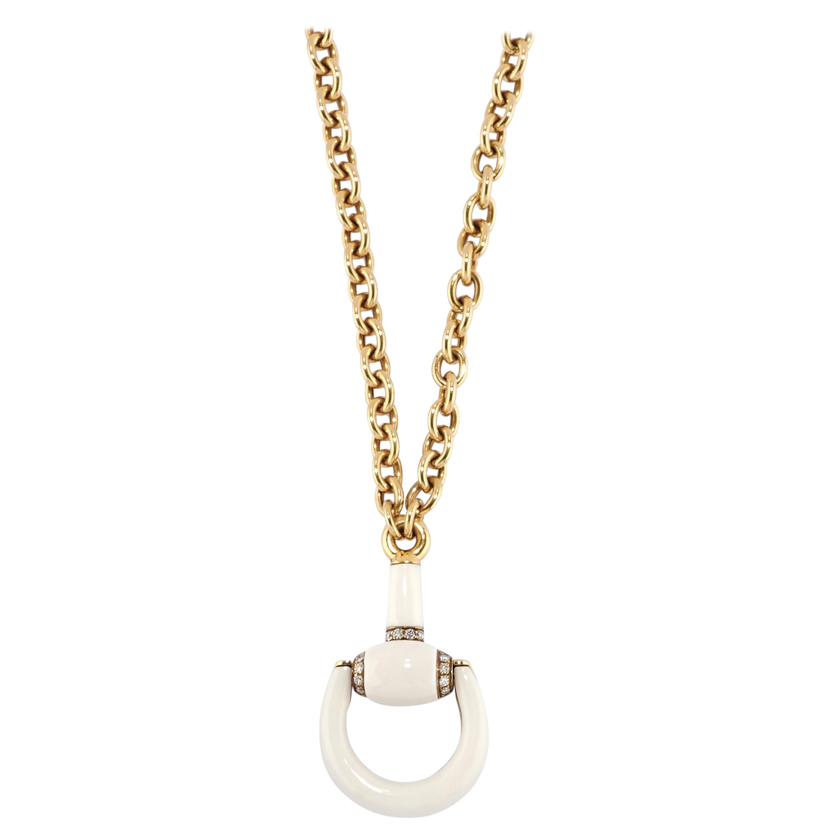 Gucci Gold Agate Diamond Necklace For Sale at 1stDibs