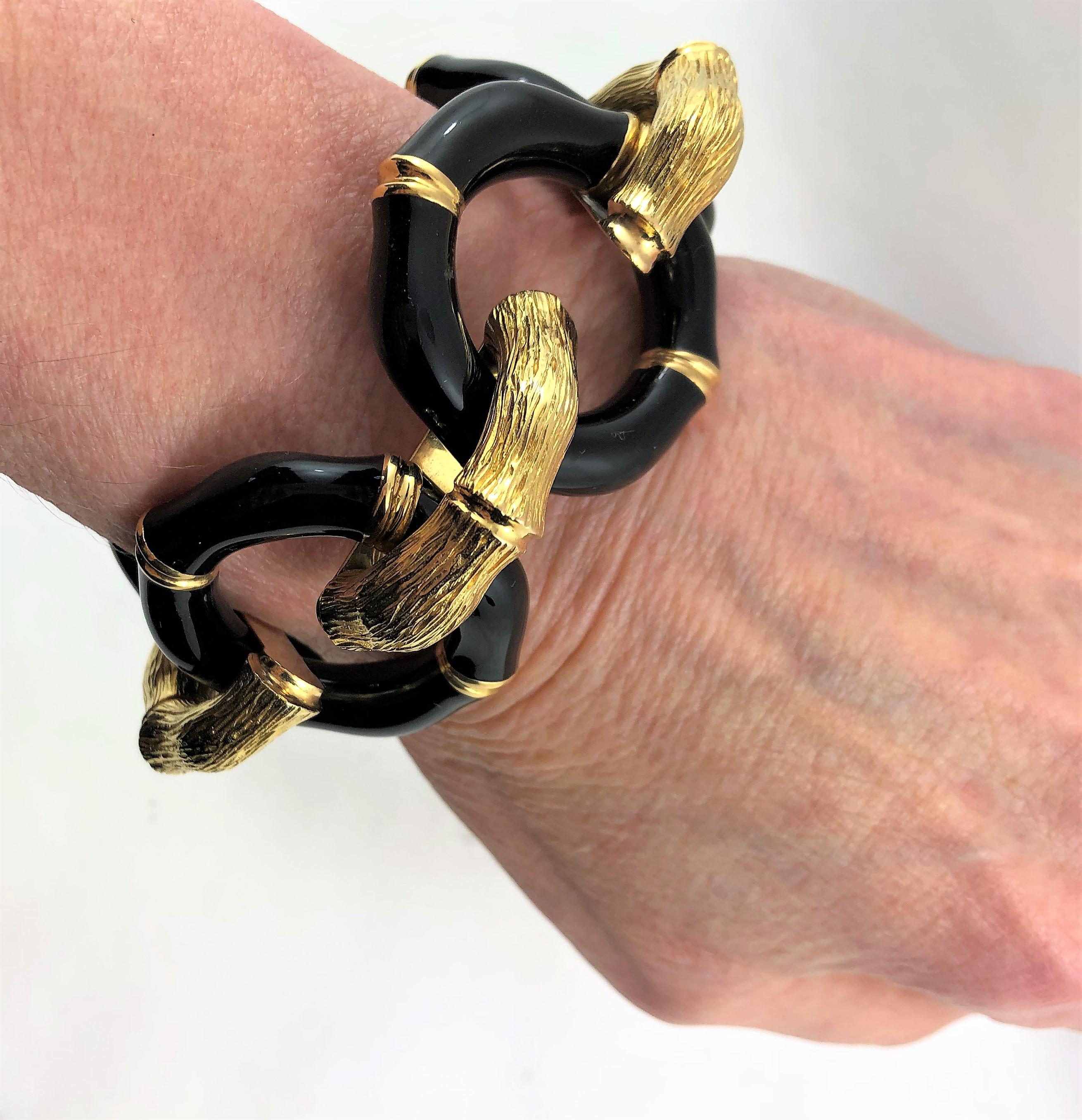 Women's Gucci Gold and Black Resin Bamboo Toggle Bracelet