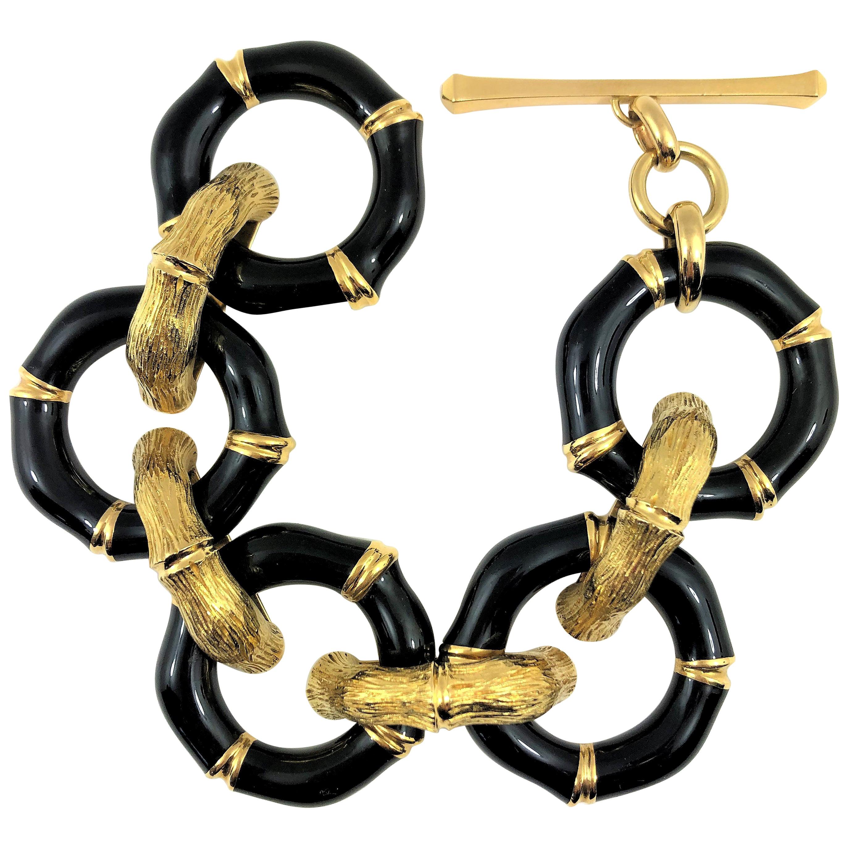 Gucci Gold and Black Resin Bamboo Toggle Bracelet