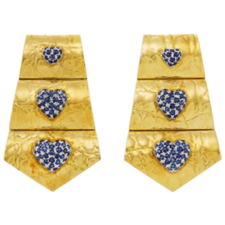 Gucci Gold and Sapphire Heart Earrings