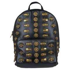Gucci Gold Animal Studs Black Leather Backpack