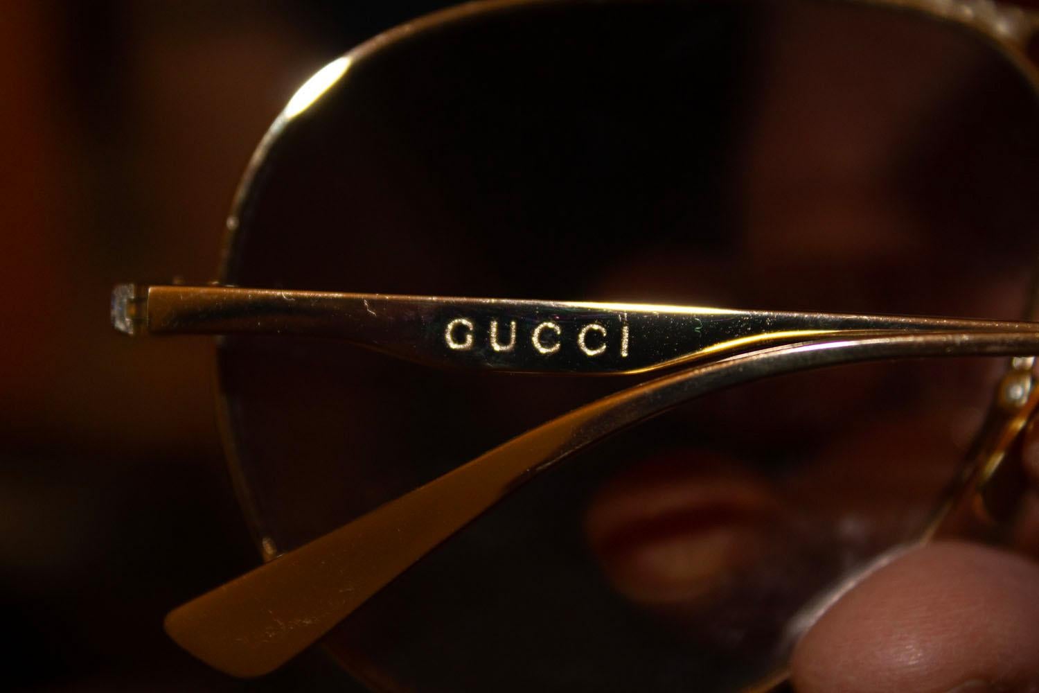 Gucci Gold Aviator Style Sunglasses For Sale 2
