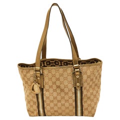 Vintage Gucci Gold/Beige GG Canvas and Leather Jolicoeur Tote