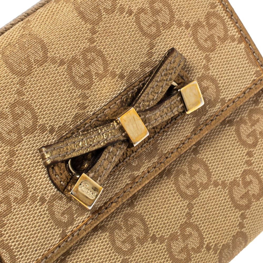 Gucci Gold/Beige GG Canvas and Leather Princy Compact Wallet 2
