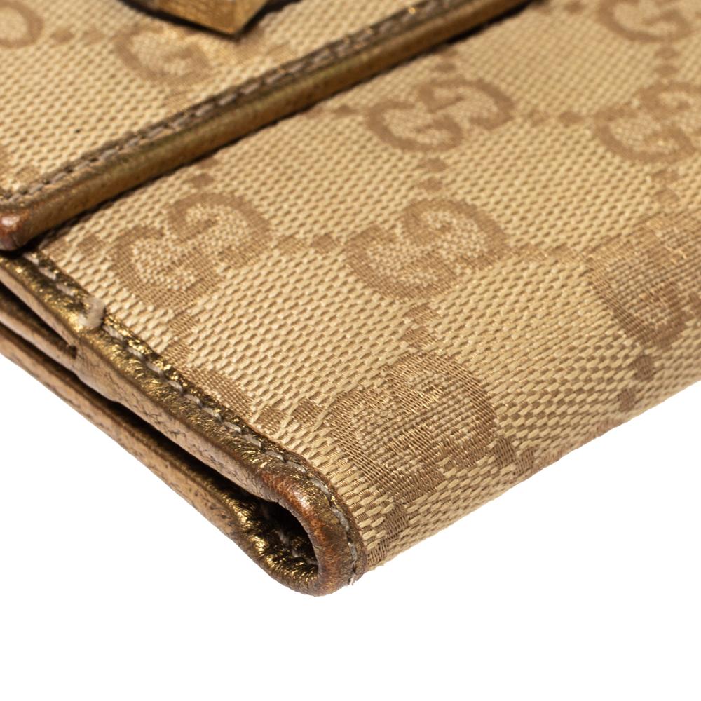 Brown Gucci Gold/Beige GG Canvas and Leather Princy Compact Wallet