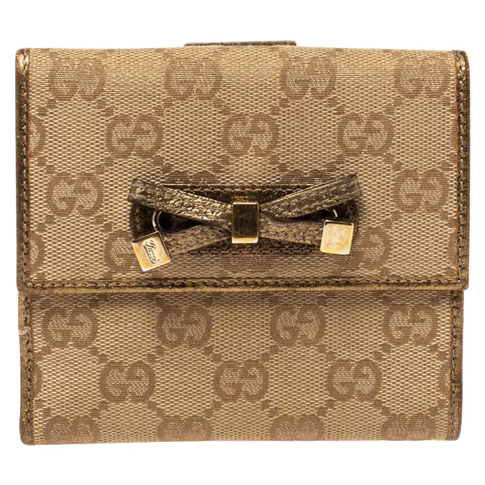 Gucci Gold/Beige GG Canvas and Leather Princy Compact Wallet
