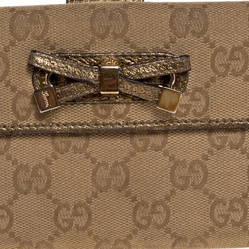Brown Gucci Gold/Beige GG Canvas and Leather Princy Continental Wallet