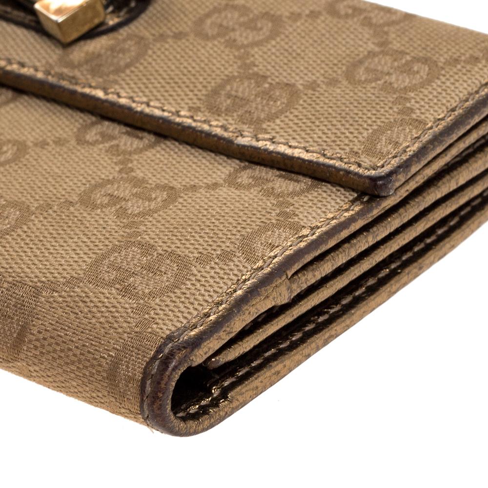 Women's Gucci Gold/Beige GG Canvas and Leather Princy Continental Wallet